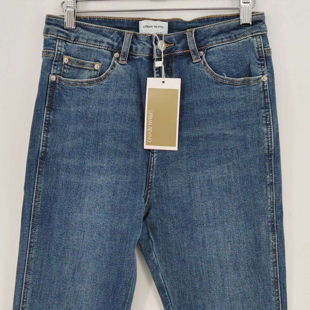 Urban Revivo ASOS Split Hem Flare Jeans NWT Blue High Rise Bootcut Size 4 - Picture 5 of 16